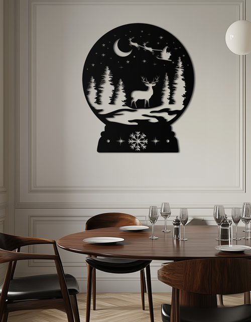 Load image into Gallery viewer, Winter Deer Snow Globe Metal Wall Art - Holiday Forest Scene Decor- KAF302
