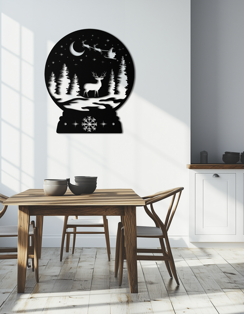 Load image into Gallery viewer, Winter Deer Snow Globe Metal Wall Art - Holiday Forest Scene Decor- KAF302
