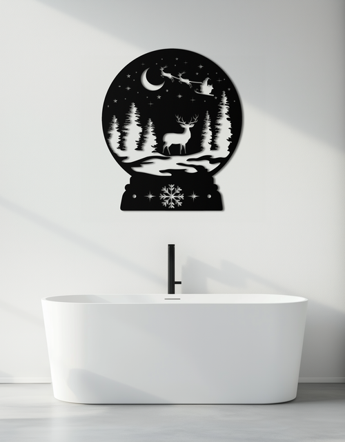 Load image into Gallery viewer, Winter Deer Snow Globe Metal Wall Art - Holiday Forest Scene Decor- KAF302
