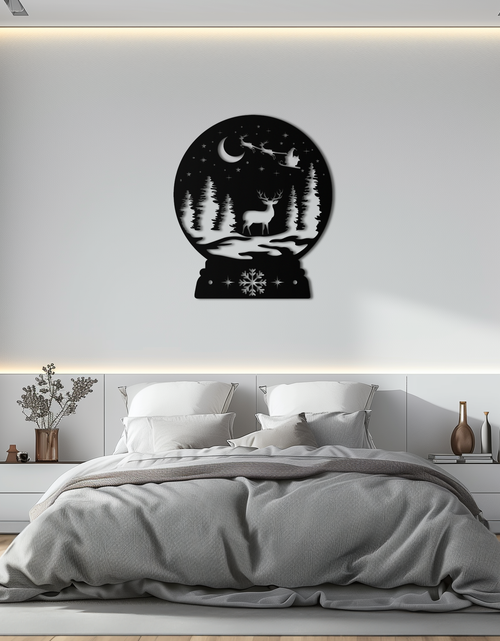 Load image into Gallery viewer, Winter Deer Snow Globe Metal Wall Art - Holiday Forest Scene Decor- KAF302
