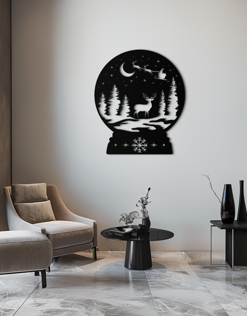 Load image into Gallery viewer, Winter Deer Snow Globe Metal Wall Art - Holiday Forest Scene Decor- KAF302
