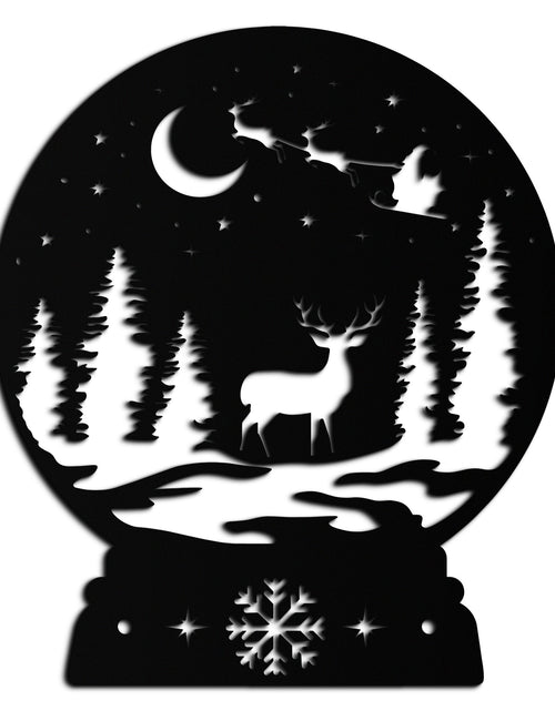 Load image into Gallery viewer, Winter Deer Snow Globe Metal Wall Art - Holiday Forest Scene Decor- KAF302
