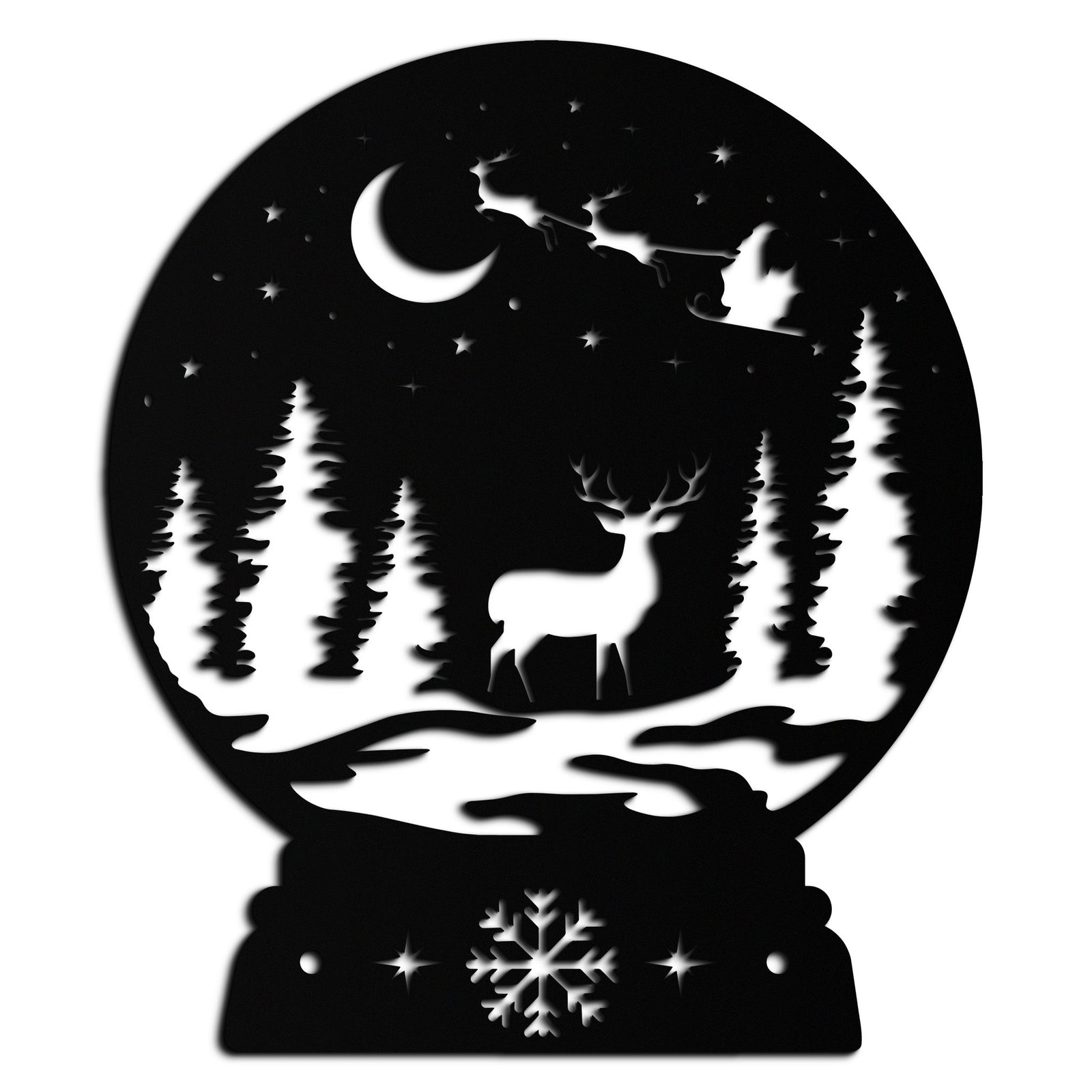 Winter Deer Snow Globe Metal Wall Art - Holiday Forest Scene Decor- KAF302