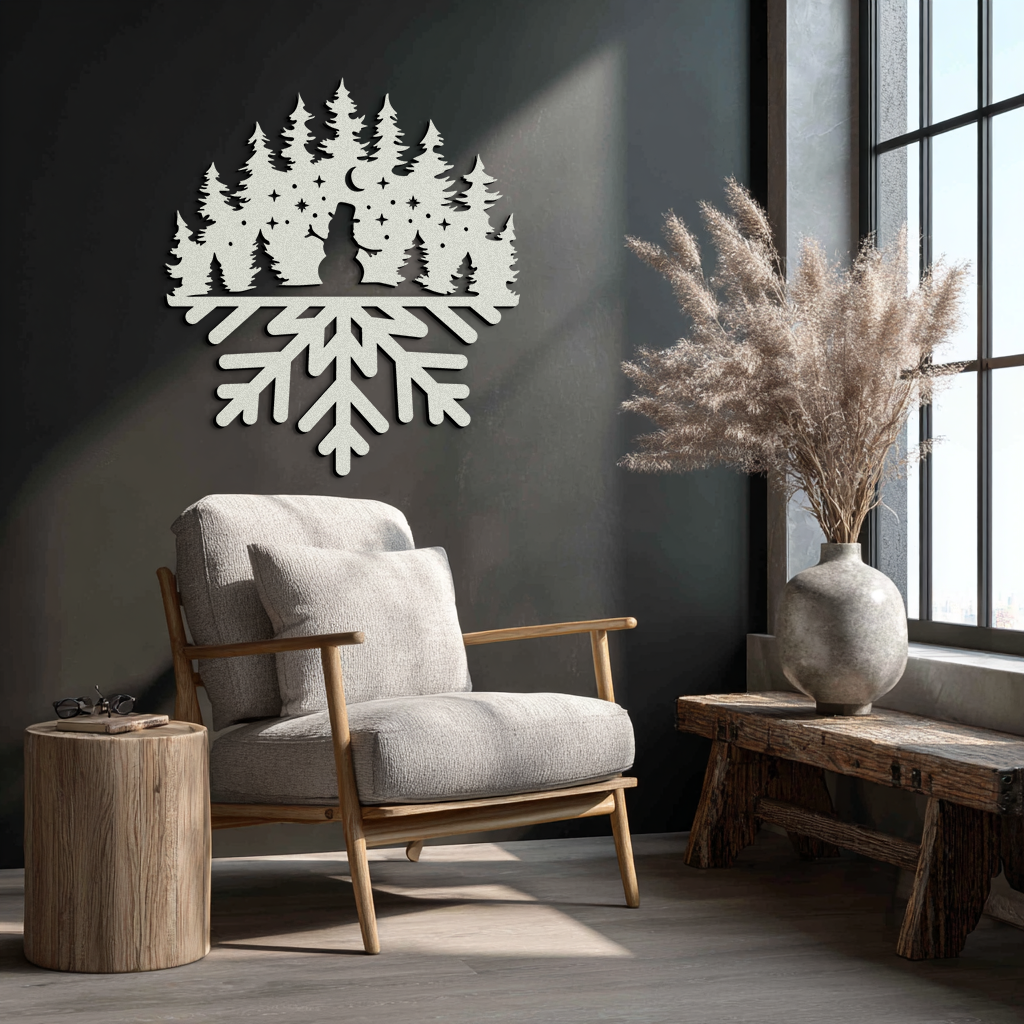 Snowflake Forest Metal Wall Art - Winter Tree Silhouette Home Decor- KAF303