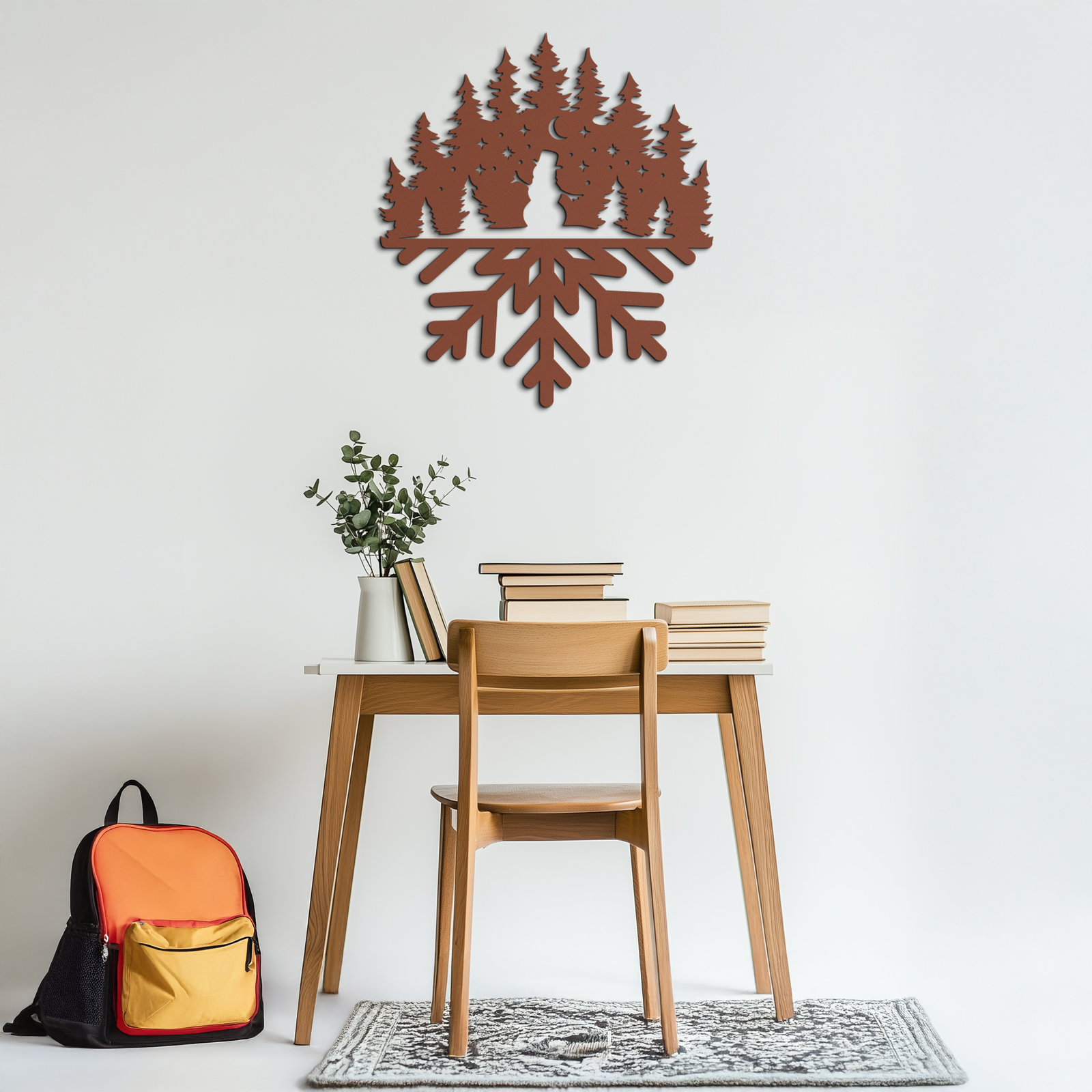 Snowflake Forest Metal Wall Art - Winter Tree Silhouette Home Decor- KAF303