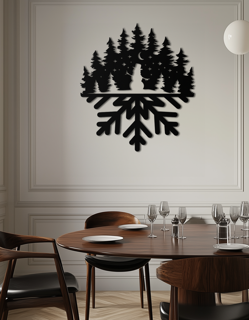 Load image into Gallery viewer, Snowflake Forest Metal Wall Art - Winter Tree Silhouette Home Decor- KAF303

