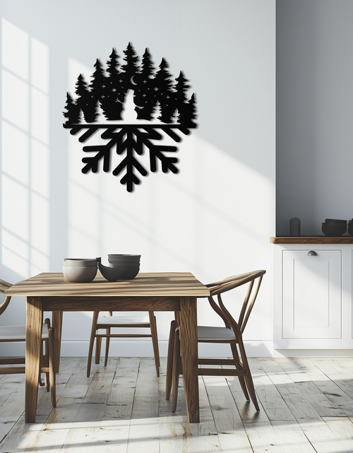 Load image into Gallery viewer, Snowflake Forest Metal Wall Art - Winter Tree Silhouette Home Decor- KAF303
