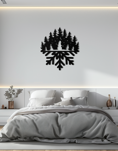Load image into Gallery viewer, Snowflake Forest Metal Wall Art - Winter Tree Silhouette Home Decor- KAF303
