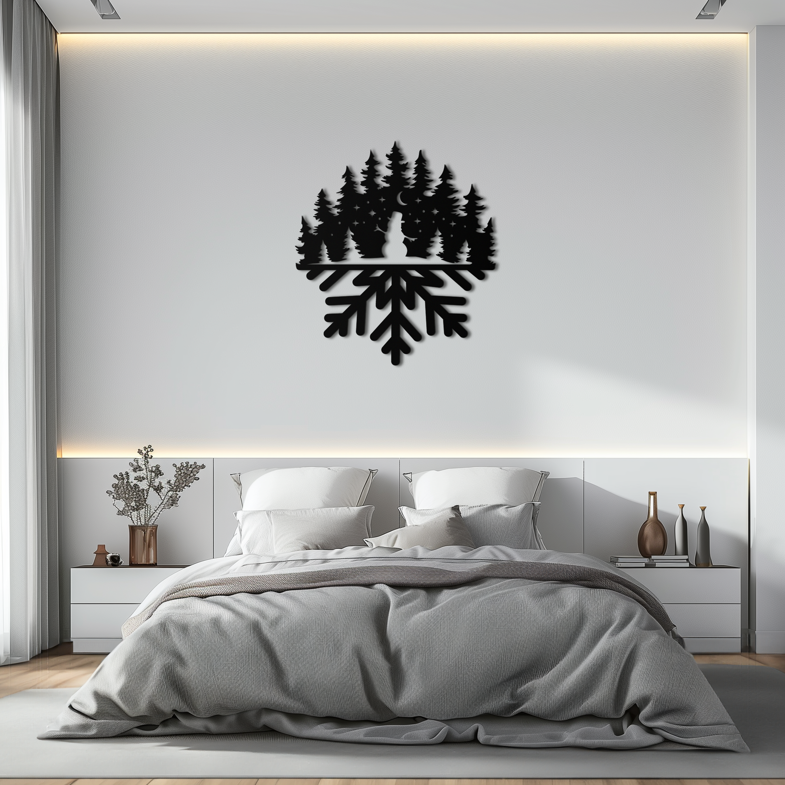 Snowflake Forest Metal Wall Art - Winter Tree Silhouette Home Decor- KAF303