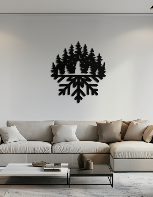 Load image into Gallery viewer, Snowflake Forest Metal Wall Art - Winter Tree Silhouette Home Decor- KAF303
