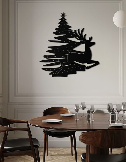 Load image into Gallery viewer, Reindeer and Christmas Tree Metal Wall Art - Festive Holiday Steel Decor- KAF304
