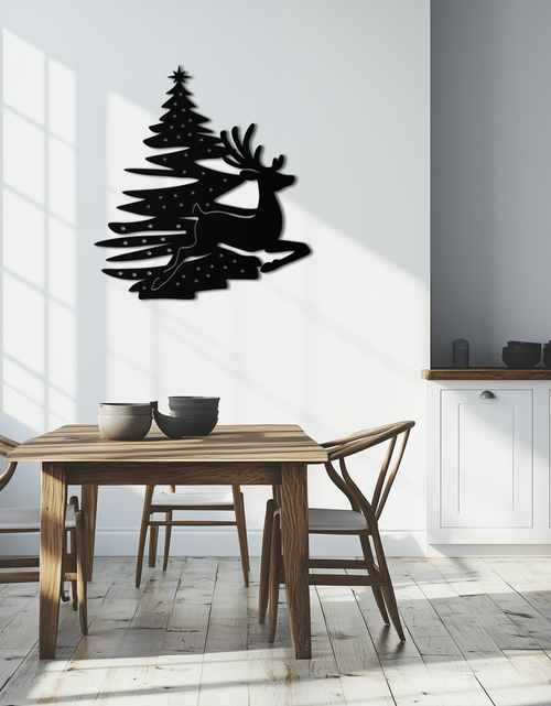 Load image into Gallery viewer, Reindeer and Christmas Tree Metal Wall Art - Festive Holiday Steel Decor- KAF304
