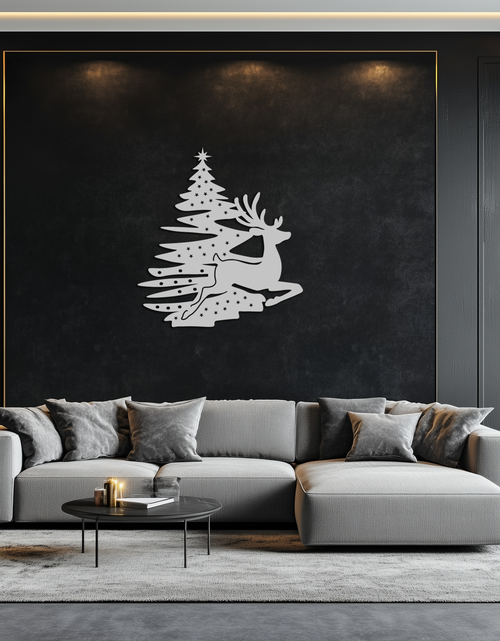 Load image into Gallery viewer, Reindeer and Christmas Tree Metal Wall Art - Festive Holiday Steel Decor- KAF304
