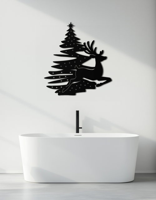 Load image into Gallery viewer, Reindeer and Christmas Tree Metal Wall Art - Festive Holiday Steel Decor- KAF304
