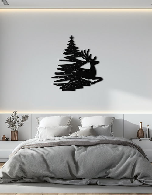 Load image into Gallery viewer, Reindeer and Christmas Tree Metal Wall Art - Festive Holiday Steel Decor- KAF304
