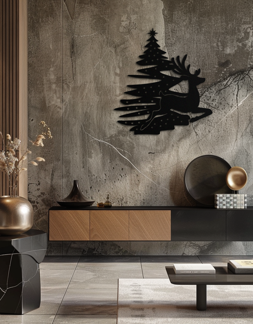 Load image into Gallery viewer, Reindeer and Christmas Tree Metal Wall Art - Festive Holiday Steel Decor- KAF304
