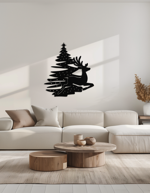 Load image into Gallery viewer, Reindeer and Christmas Tree Metal Wall Art - Festive Holiday Steel Decor- KAF304
