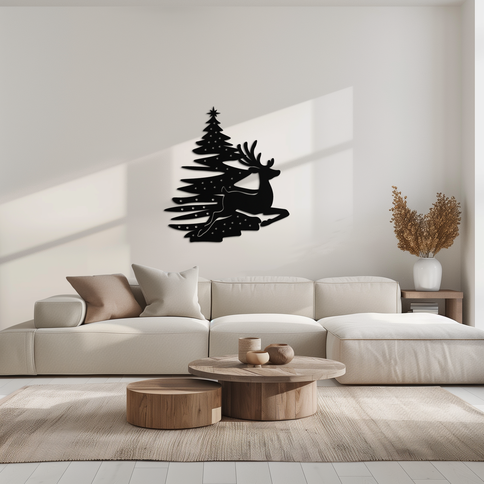 Reindeer and Christmas Tree Metal Wall Art - Festive Holiday Steel Decor- KAF304