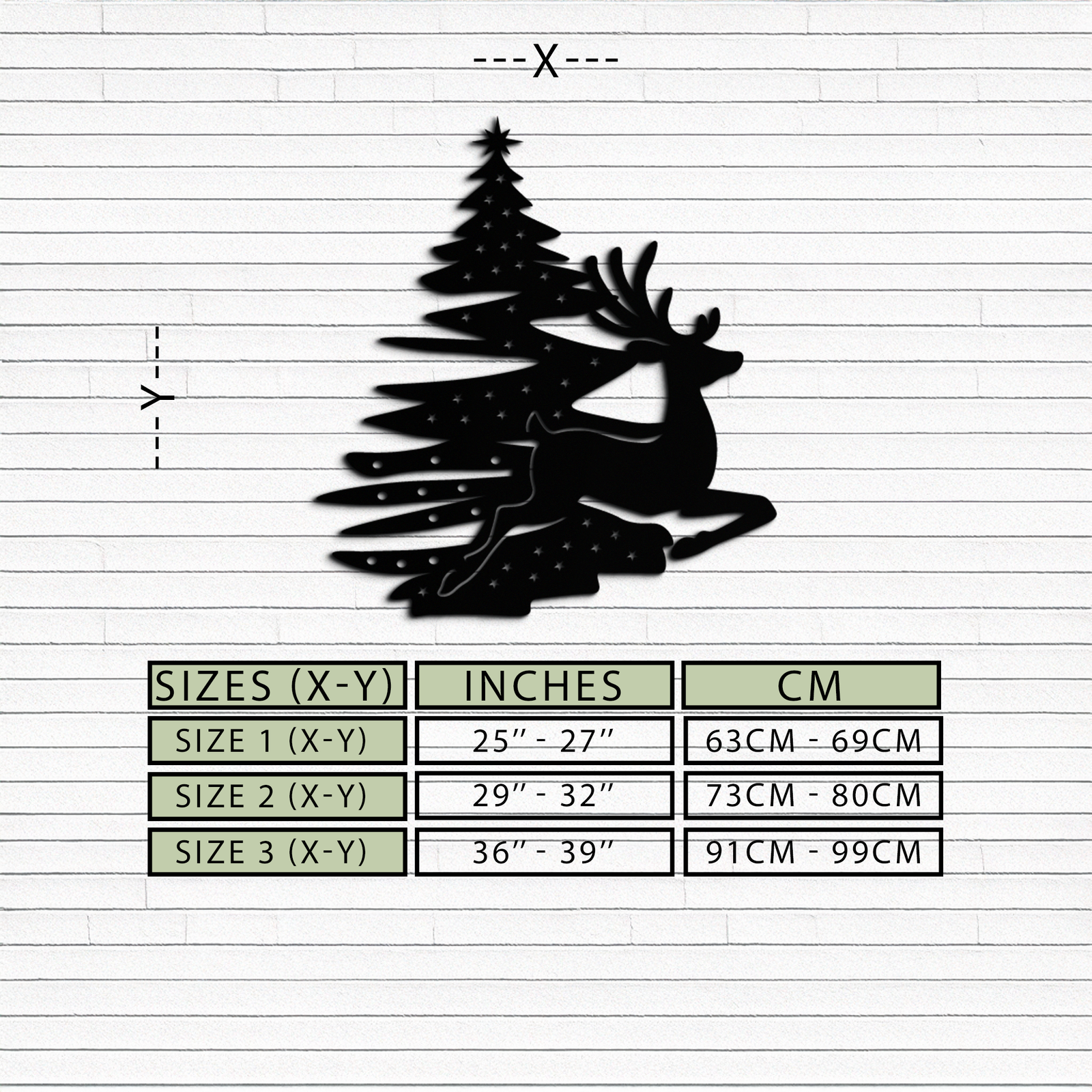 Reindeer and Christmas Tree Metal Wall Art - Festive Holiday Steel Decor- KAF304