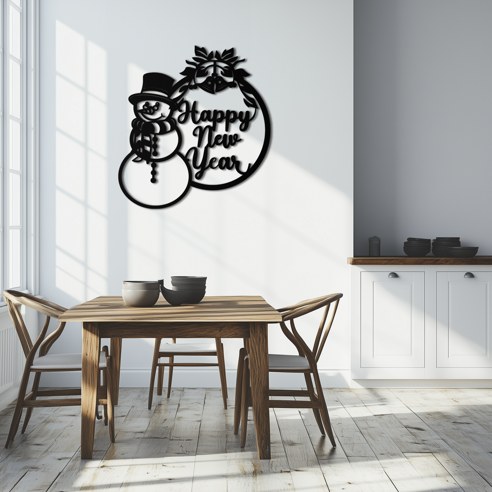 Happy New Year Metal Wall Art - Snowman Holiday Decor for Christmas and Winter- KAF305