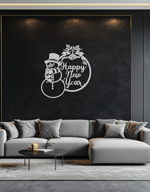 Load image into Gallery viewer, Happy New Year Metal Wall Art - Snowman Holiday Decor for Christmas and Winter- KAF305
