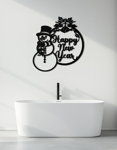 Mutlu Yıllar Metal Duvar Sanatı - Noel ve Kış İçin Kardan Adam Tatil Dekoru - KAF305