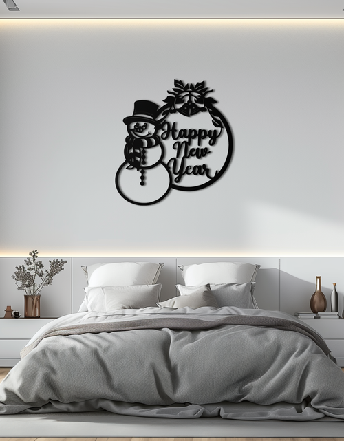 Load image into Gallery viewer, Happy New Year Metal Wall Art - Snowman Holiday Decor for Christmas and Winter- KAF305
