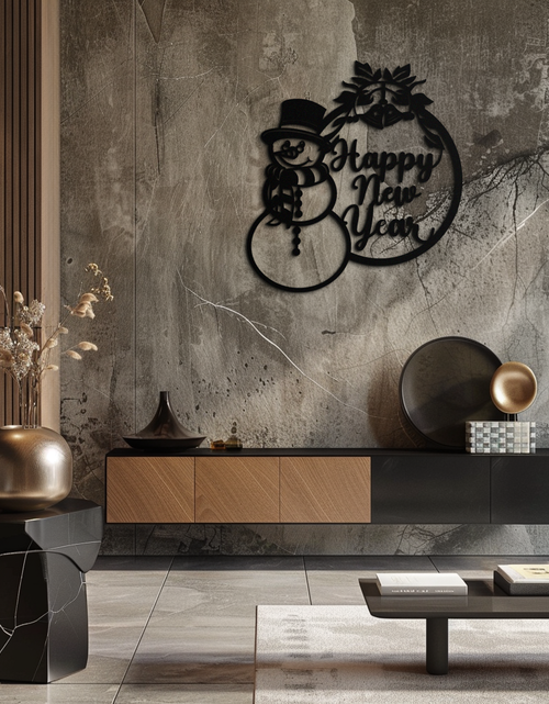 Load image into Gallery viewer, Happy New Year Metal Wall Art - Snowman Holiday Decor for Christmas and Winter- KAF305
