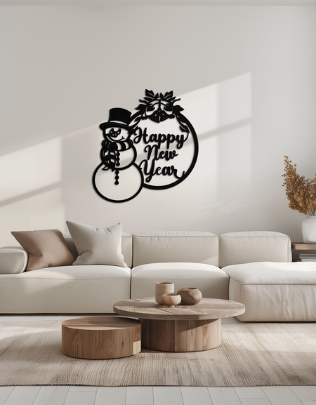 Mutlu Yıllar Metal Duvar Sanatı - Noel ve Kış İçin Kardan Adam Tatil Dekoru - KAF305