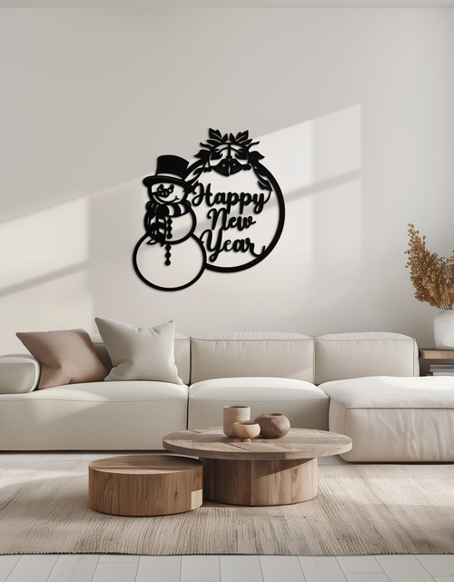 Load image into Gallery viewer, Happy New Year Metal Wall Art - Snowman Holiday Decor for Christmas and Winter- KAF305
