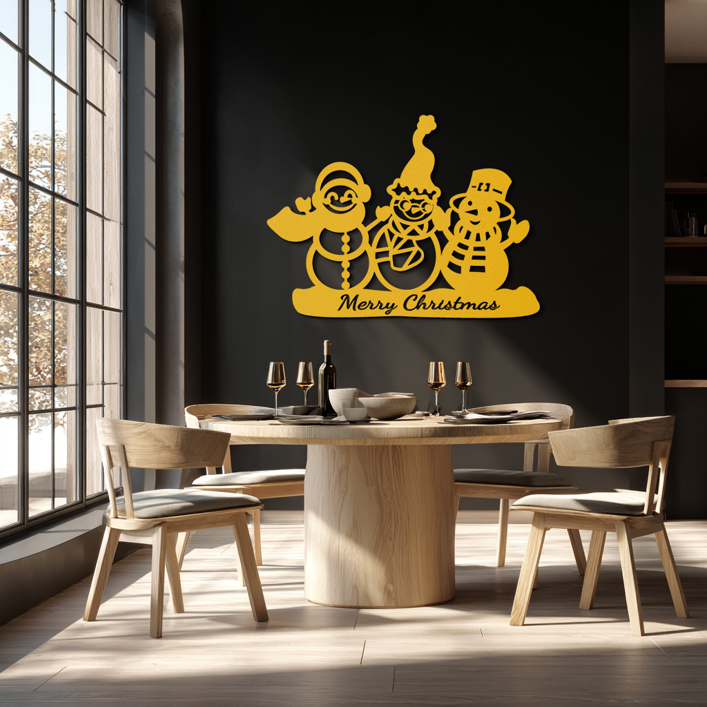 Frosty Trio Metal Wall Art - Merry Christmas Snowman Holiday Decor- KAF306