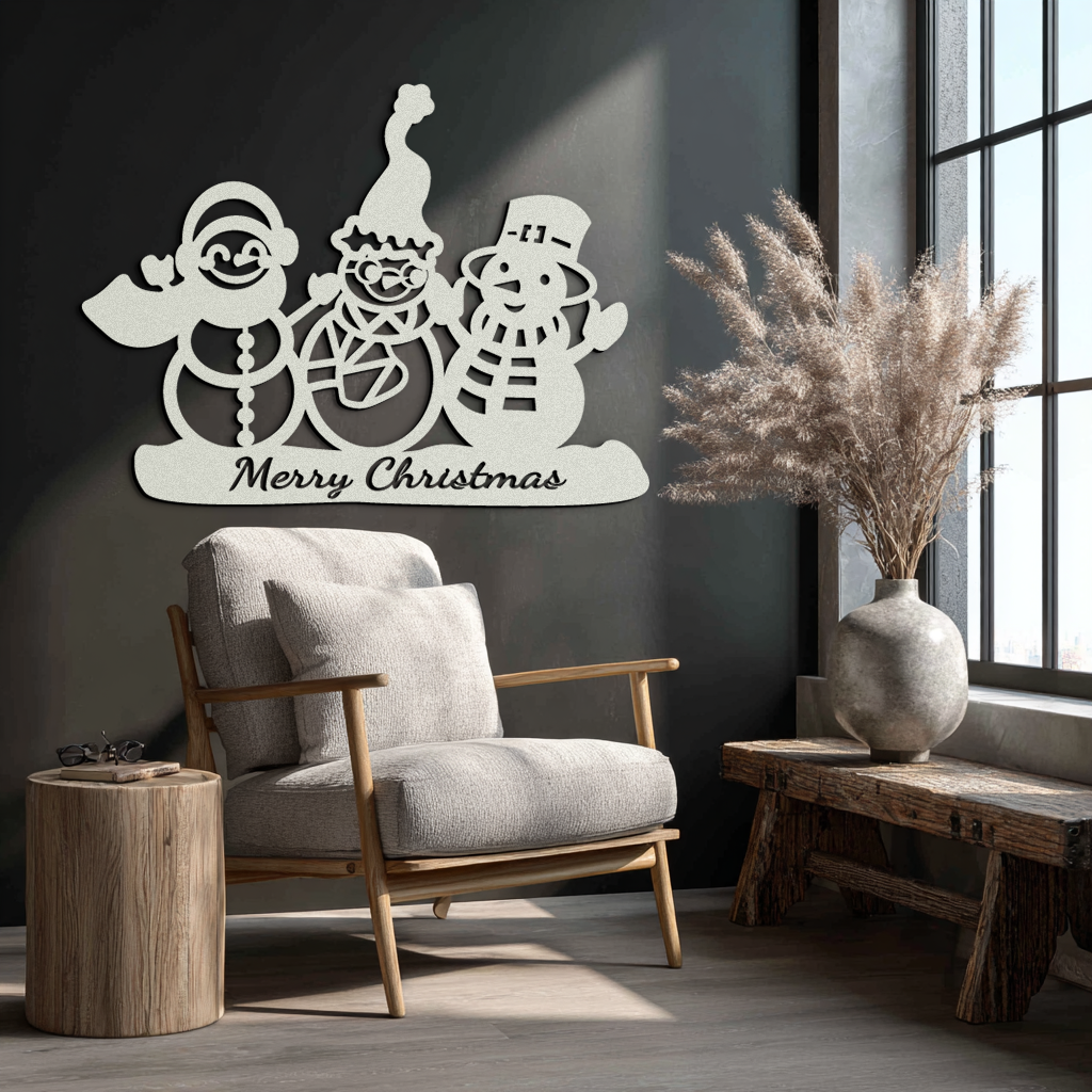 Frosty Trio Metal Wall Art - Merry Christmas Snowman Holiday Decor- KAF306