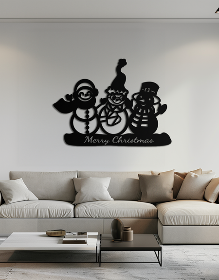 Frosty Trio Metal Wall Art - Merry Christmas Snowman Holiday Decor- KAF306