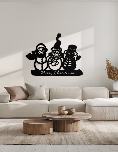 Frosty Trio Metal Wall Art - Merry Christmas Snowman Holiday Decor- KAF306