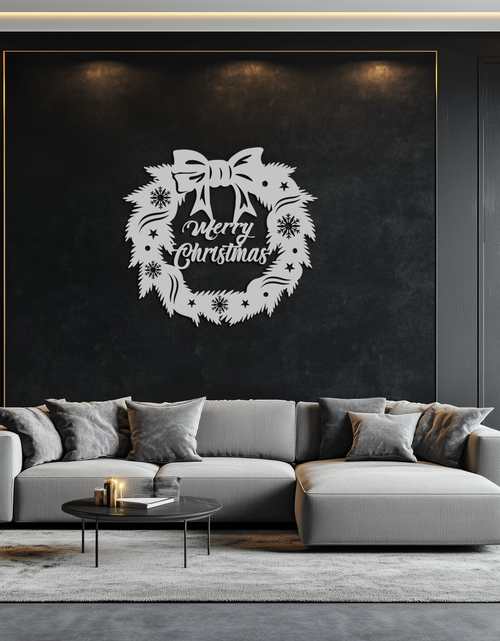 Load image into Gallery viewer, Merry Christmas Wreath Metal Wall Art - Festive Holiday Steel Decoration- KAF307
