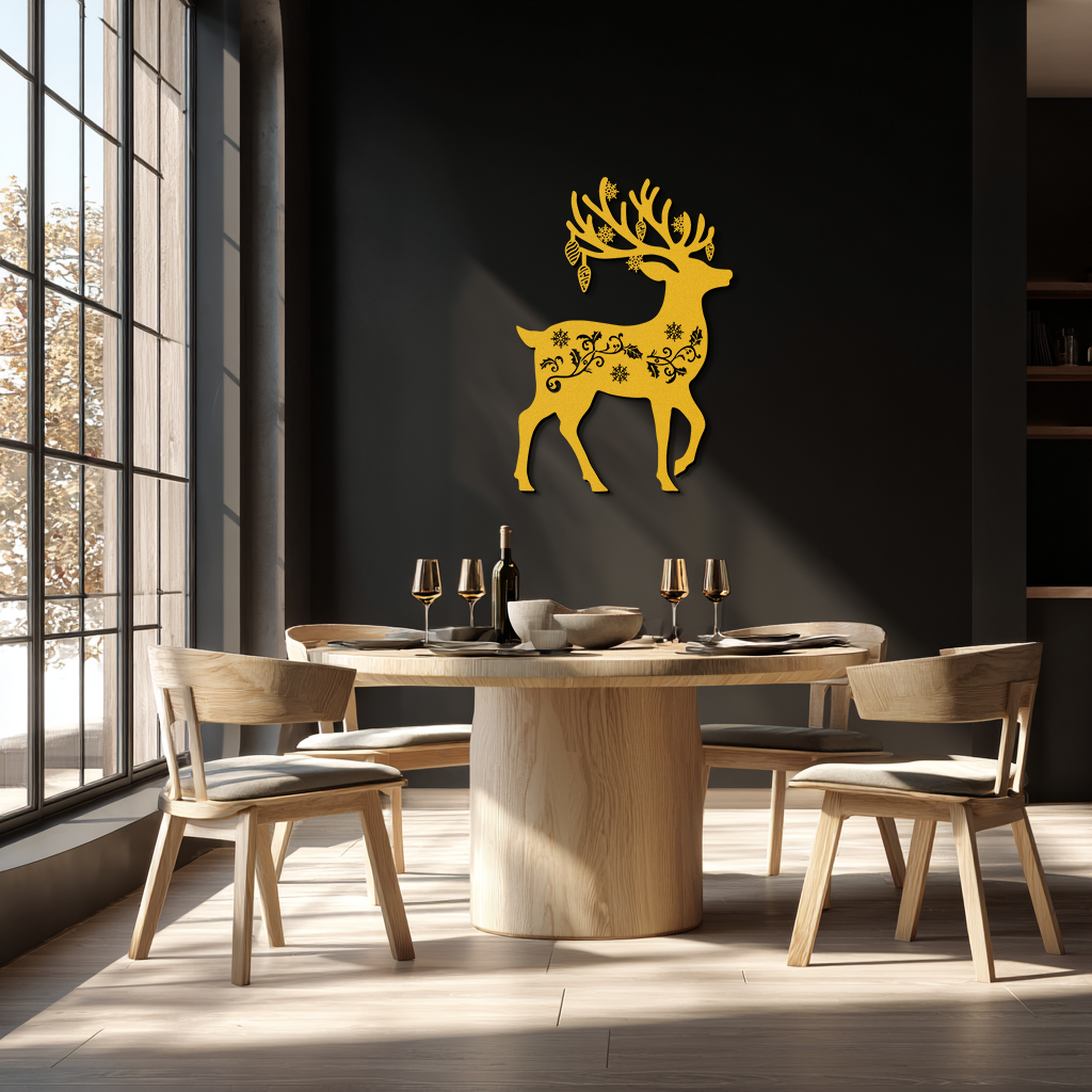 Christmas Reindeer Metal Wall Art - Decorative Holiday Steel Deer Design- KAF308