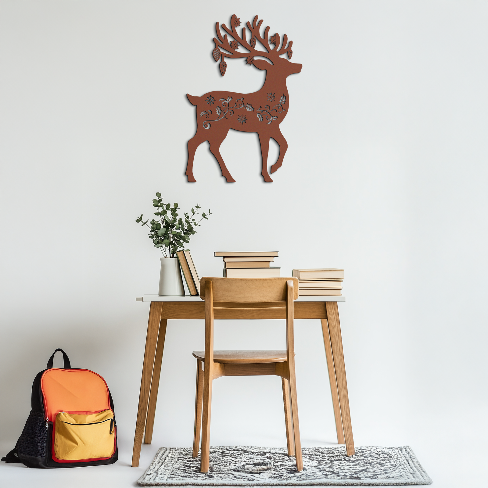 Christmas Reindeer Metal Wall Art - Decorative Holiday Steel Deer Design- KAF308