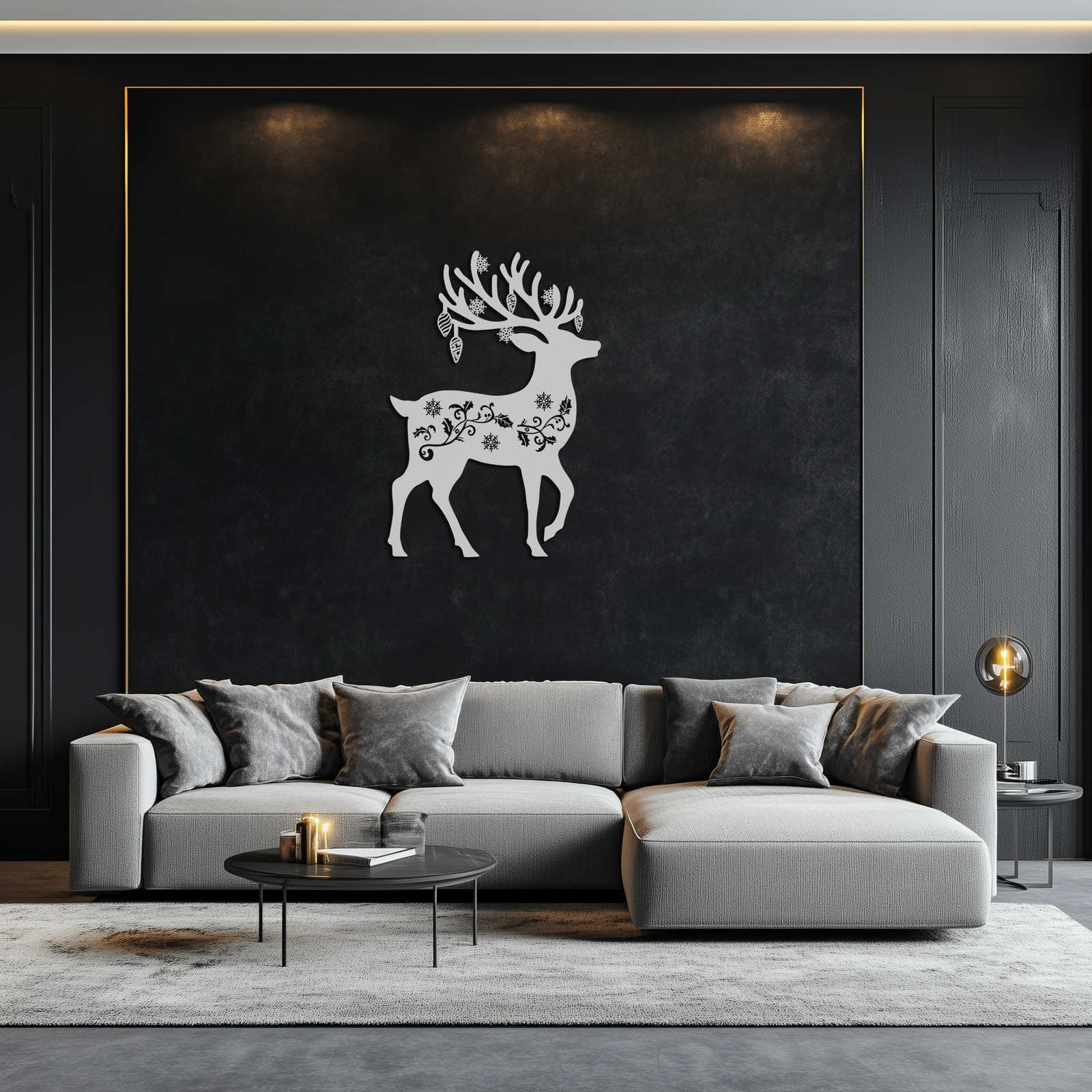 Christmas Reindeer Metal Wall Art - Decorative Holiday Steel Deer Design- KAF308