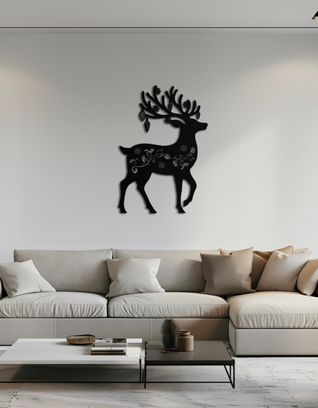 Noel Ren Geyiği Metal Duvar Sanatı - Dekoratif Tatil Çelik Geyik Tasarımı- KAF308