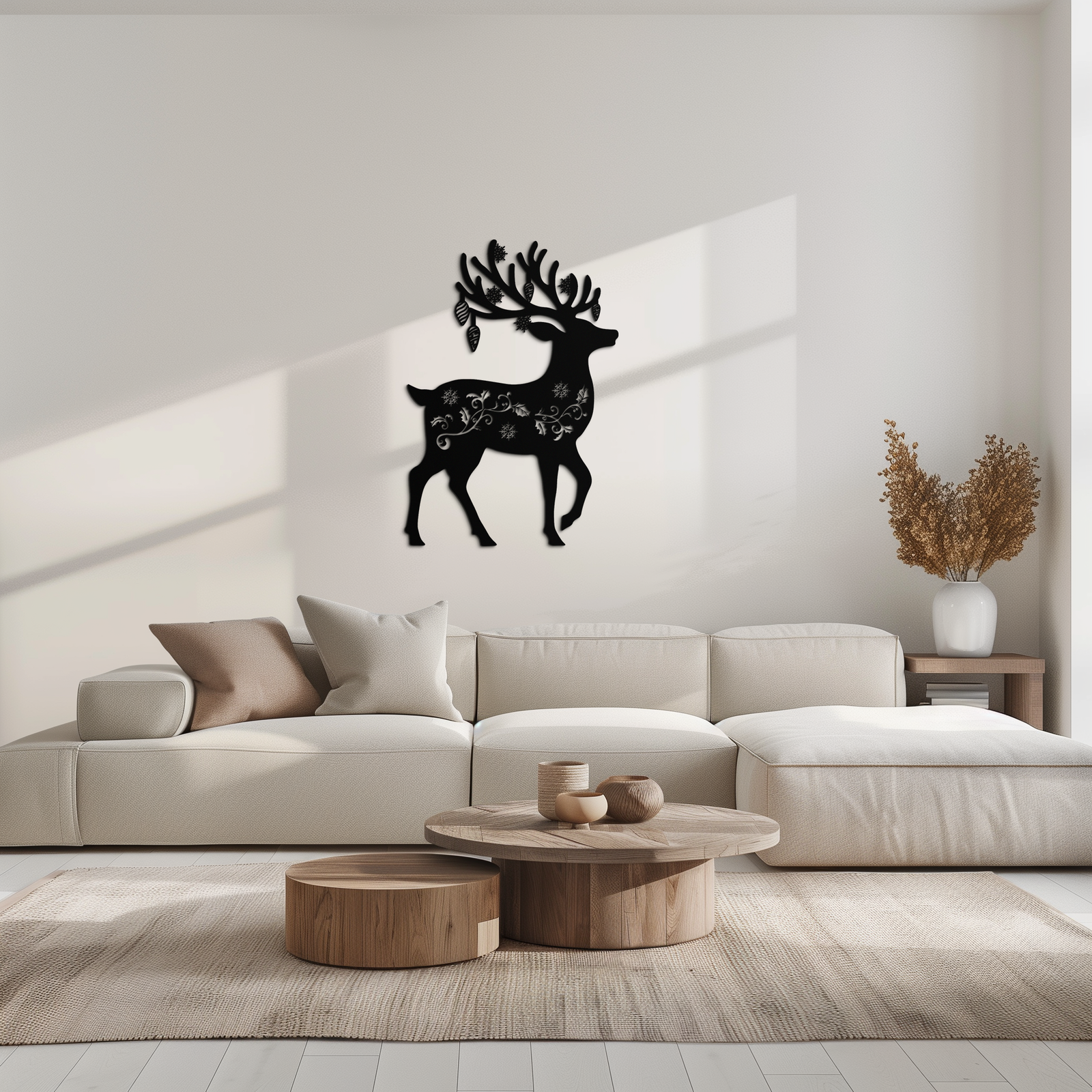 Christmas Reindeer Metal Wall Art - Decorative Holiday Steel Deer Design- KAF308