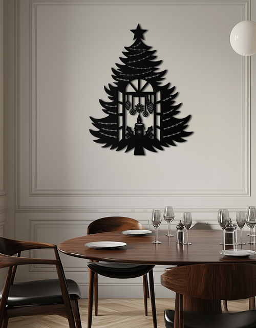 Load image into Gallery viewer, Christmas Tree Candle Window Silhouette - Festive Metal Wall Art- KAF309
