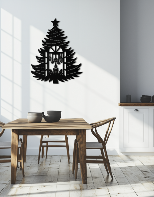 Load image into Gallery viewer, Christmas Tree Candle Window Silhouette - Festive Metal Wall Art- KAF309
