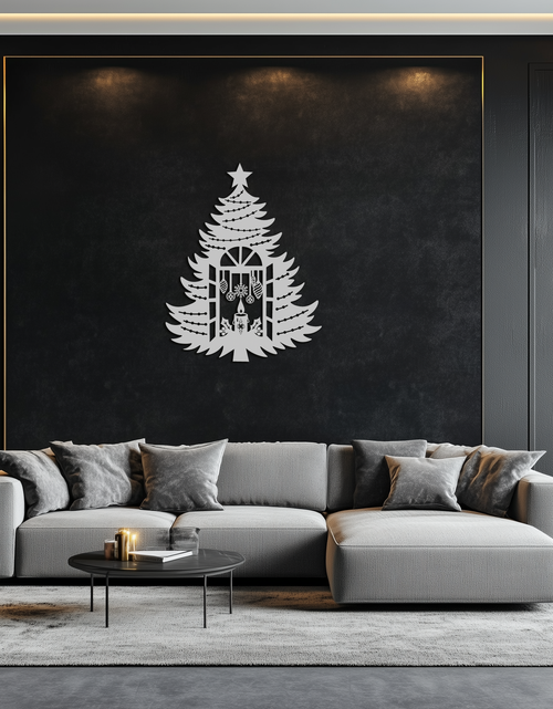 Load image into Gallery viewer, Christmas Tree Candle Window Silhouette - Festive Metal Wall Art- KAF309
