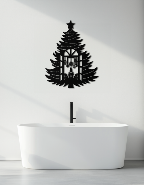 Load image into Gallery viewer, Christmas Tree Candle Window Silhouette - Festive Metal Wall Art- KAF309

