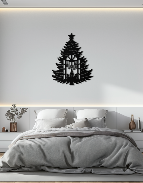 Load image into Gallery viewer, Christmas Tree Candle Window Silhouette - Festive Metal Wall Art- KAF309
