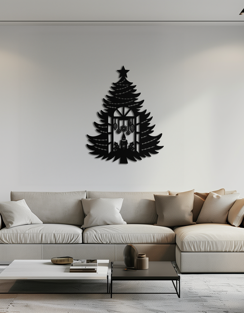 Load image into Gallery viewer, Christmas Tree Candle Window Silhouette - Festive Metal Wall Art- KAF309
