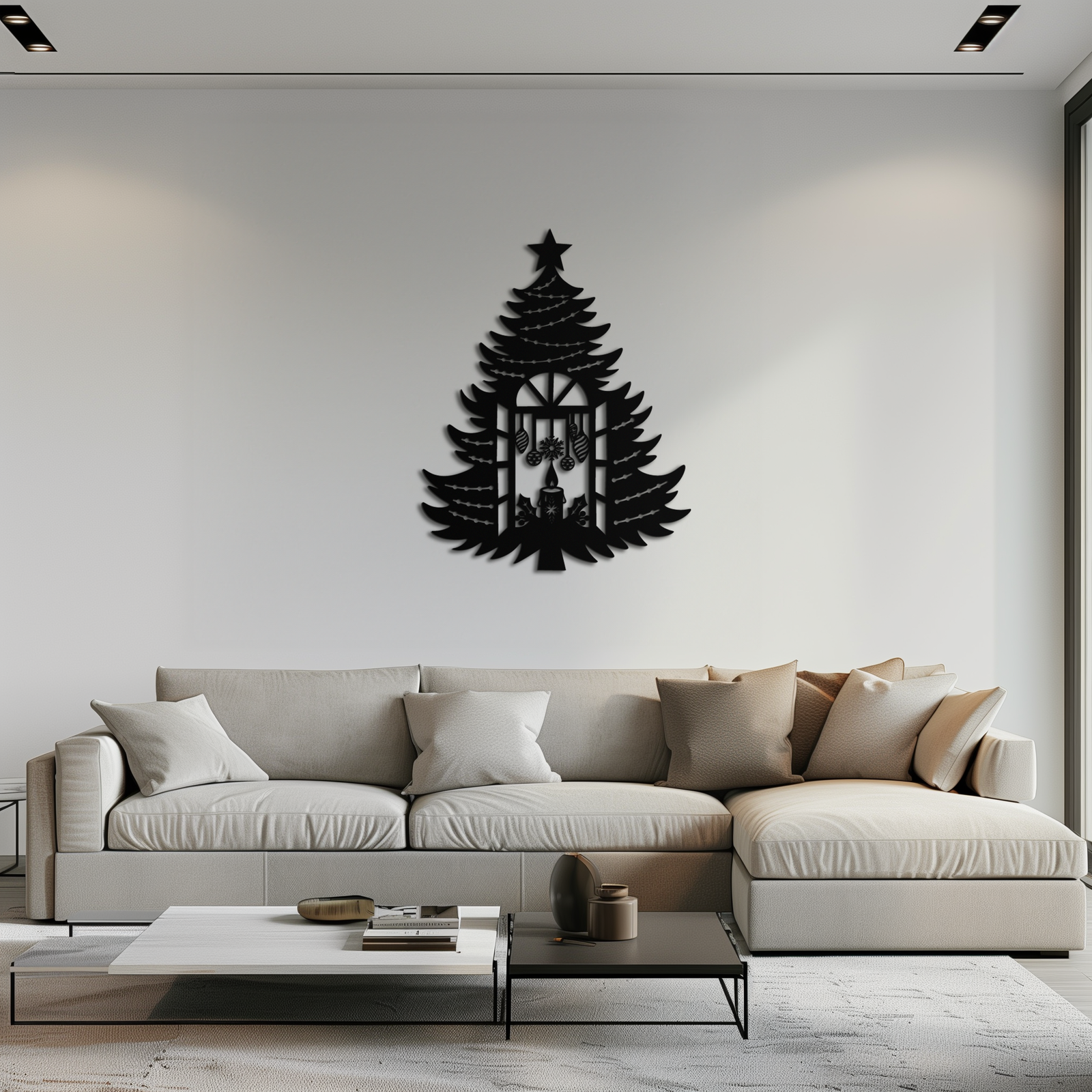 Christmas Tree Candle Window Silhouette - Festive Metal Wall Art- KAF309
