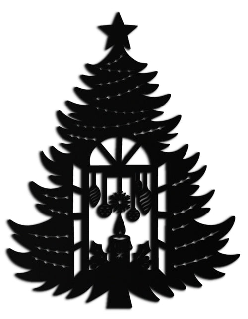 Load image into Gallery viewer, Christmas Tree Candle Window Silhouette - Festive Metal Wall Art- KAF309
