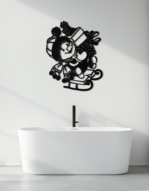Load image into Gallery viewer, Christmas Snowman Metal Wall Art - Festive Holiday Gift Decor with Cute Snowman on Sled- KAF310
