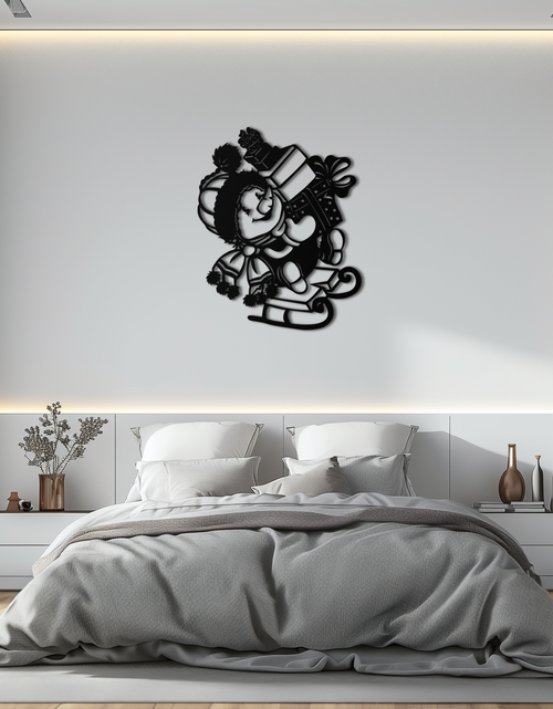 Load image into Gallery viewer, Christmas Snowman Metal Wall Art - Festive Holiday Gift Decor with Cute Snowman on Sled- KAF310
